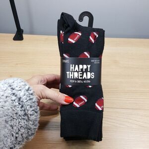 HAPPY THREADS Mens Crew Socks Black 7-Pack Basketball Football Baseball Sports